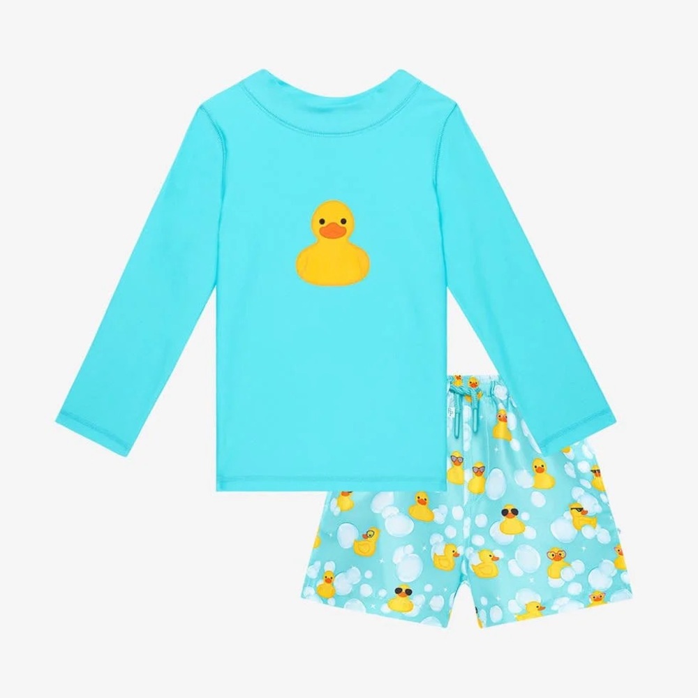 Posh Peanut Kids Swim Trunks and Shirt Set - Aqua and Yellow